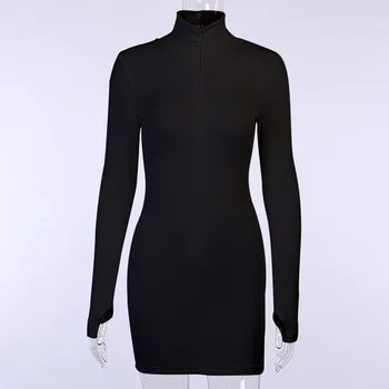 Ezgaga Golfo Mini Wrap Suknelė Moterims Atsitiktinis Ilgomis Rankovėmis Laišką Siuvinėjimo Užtrauktukas Kietas Seksualus Bodycon Megztos Suknelės, Elegantiškas