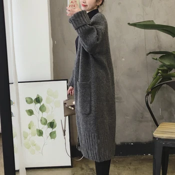 Rudenį, Žiemą Moterų Megztinis Paltai Vientisos Spalvos Ilgomis Rankovėmis Korėjos Stiliaus Susagstomi Megztiniai Kišenės Storio Elegantiškas Ponios Trikotažo Drabužių