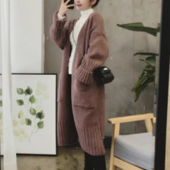 Rudenį, Žiemą Moterų Megztinis Paltai Vientisos Spalvos Ilgomis Rankovėmis Korėjos Stiliaus Susagstomi Megztiniai Kišenės Storio Elegantiškas Ponios Trikotažo Drabužių