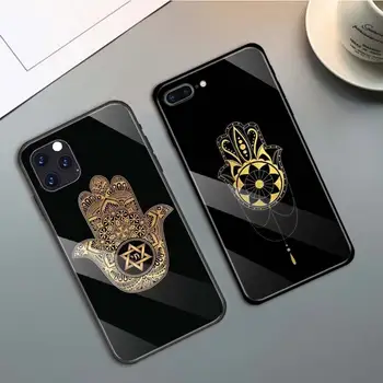 Hamsa Vertus Fatima Atvejais iPhone 12 Mini Pro 11 Max SE 2020 X XS XR 8 7 6 6S Plius TPU Juodas Grūdintas Stiklas Maišelį Telefono Coque
