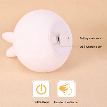 USB Įkrovimo Mielas Triušis Silikono LED Nakties Šviesos Kūdikio Miegamojo Naktį Lempos Palieskite Jutiklį, Šviesos, Vaikams, vaikų Dovanų