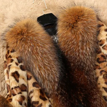 Rudenį Nugalėtojas Moterų Leopardas Spausdinti Striukė Poliesteris Dirbtiniais Apykaklės Vidutinio Streetwear 2019 Naują Atsitiktinis Šalies Ilgas Kailis jaqueta