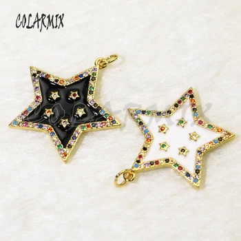 8 Vnt žvaigždės formos Emalio star pakabukas karoliai cirkonis Black&white karoliai, papuošalai, dovana lady Didmeninės juvelyrikos 56010