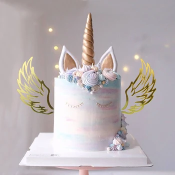 Angelas sparnų Vienaragis šalis dekoro Vienaragis desertai įrankis gimtadienio tortas dekoravimo priemonė tortas topper baby shower berniukas babyshower