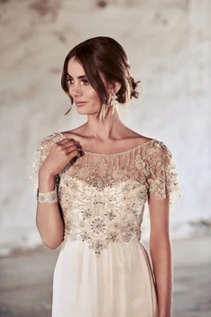 Puošnios darbo prabangus vestuviniai gown vestido de novia sunkus rankų darbas kristalai dizaino šifono sijonas apvalkalą vestuvių suknelės HA017