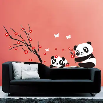2016 Kūdikių Panda Slyvų Žiedų Animacinių Filmų Sienų Lipdukai Gėlių Filialas Decal Meno Siena Lipdukas Dekoras