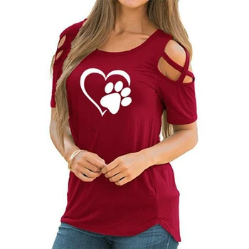 2021 puikus širdies Marškinėlius Moterims Priežastinis T-shirt Medvilnės Bear paw Tees Moteris off peties viršūnės Drabužius Lašas Laivybos