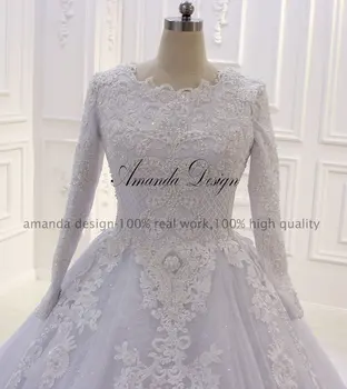 Amanda Dizaino chalatas de mariee courte ilgomis Rankovėmis Perlai Musulmonų Vestuvinė Suknelė