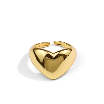 925 Sterlingas Sidabro Žiedai, skirta Moterų Širdies Formos Aukso Spalvos Vestuvių Madinga Papuošalai Didelio Aukščio Antikvariniai Žiedai Anillos