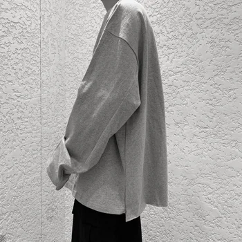 Korėjos ilgomis rankovėmis Marškinėliai Vyrų Mados vientisos Spalvos Medvilnės, O-kaklo T-shirt Vyrai Streetwear Laukinių Prarasti Atsitiktinis Marškinėlius Mens Viršūnės