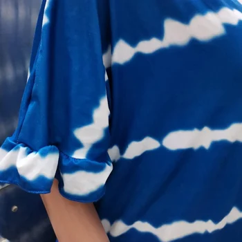 Moterų Kišenėje Banguota Juostele Kaklaraištis Dažų Atsitiktinis Palaidų trumpomis Rankovėmis Suknelė Tamsiai Mėlynos spalvos XL Dydžio