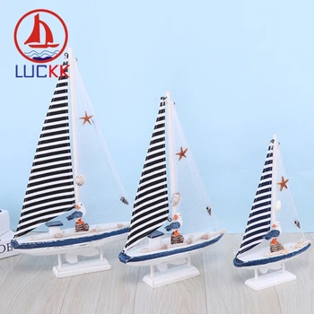 LUCKK Viduržemio jūros regiono Stiliaus Medinio Burlaivio Modelį, Namų Dekoro HandCrafts Shell Jūrų Suvenyrų Jūrmylių Dovanos Miniatiūrinės Figūrėlės