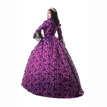 Aukštos Kokybės Lankas Violetinė Kamuolys Suknelė Spausdinti Elegantiškas Princesė Dress Aikštėje Apykaklės Siuvinėjimo Suknelė Blyksnius Rankovės