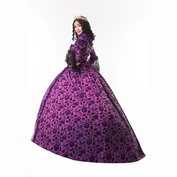 Aukštos Kokybės Lankas Violetinė Kamuolys Suknelė Spausdinti Elegantiškas Princesė Dress Aikštėje Apykaklės Siuvinėjimo Suknelė Blyksnius Rankovės