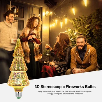 3D Naujovė Kalėdų Medžio Apdaila LED Lemputė E27 6W 85-265V Derliaus Star Fejerverkai 