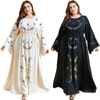 Plus Size Siuvinėjimo Plisuotos Arabų Boho Jilbab Musulmonų Moterys Ilga Suknelė Abaja Ramadanas Islamo Etninės Maxi Skraiste Suknelė Dubajus Drabužiai