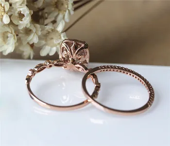 DUPUY Gamtinių 7*9 mm, Ovalo formos, Supjaustyti Morganite Ring Set&Blizga Pusę Nutiesti Deimantų Vestuvinis Žiedas Nustatyti Kietojo 14K Rose Gold Vestuvių Žiedas Rinkinys