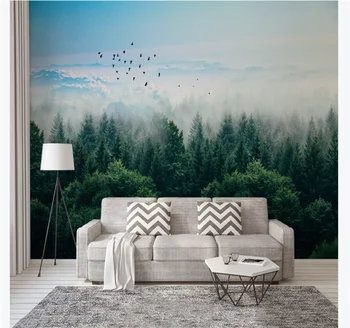 Custom tapetai, freskos nuotrauką sienos Šiaurės minimalistinio rūko miškų tolimoje kalnų paukščių fono sienos