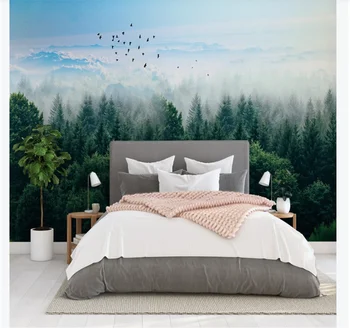 Custom tapetai, freskos nuotrauką sienos Šiaurės minimalistinio rūko miškų tolimoje kalnų paukščių fono sienos