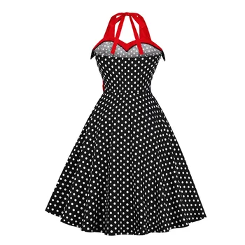 Moterys, Juoda, Rockabilly Dot Spausdinti Derliaus Suknelės 1950 Hepburn Vasaros Pin Up Suknelė Aukšto Juosmens-Line Šalies Midi Vestidos Mujer