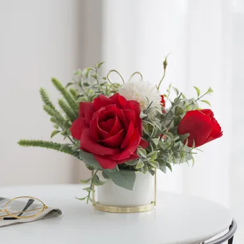 1 Vnt 1 Butelis Grožio Nekilnojamojo Touch Tulpės Gėlių Dirbtinis Spalvinga Rose Namų Puošybai W/ Vaza