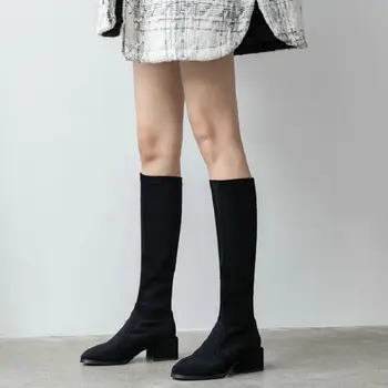 ZawsThia prabangos prekės ženklo dizaineris žiemą moteris batai pilka juoda stambusis aukštakulniai moteriški knee-high batai ruožas batai dydis 33-43