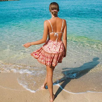 TEELYNN medvilnės pink gėlių spausdinti mini sijonai moterims derliaus 2020 paplūdimio drabužiai Elastinga juosmens trumpas vasaros sijonas atsitiktinis boho faldas