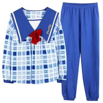 JRMISSLI Medvilnės Pledas Moterų Pajama Komplektai Moterų Pižamos Girl ilgomis Rankovėmis Pijama Moters Laisvalaikio Naktį Sleepwear