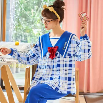 JRMISSLI Medvilnės Pledas Moterų Pajama Komplektai Moterų Pižamos Girl ilgomis Rankovėmis Pijama Moters Laisvalaikio Naktį Sleepwear