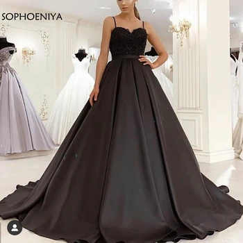 Naujas Atvykimo-Line Black Oficialų suknelė vakare chalatai abendkleider 2021 Nėrinių Appliques abiye Šalis suknelės, Plius dydis