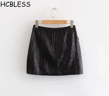 HCBLESS 2018 m. rudenį naujų moterų sluoksniuotos susiėmę ryškios šilko trumpas sijonas žodį mini sijonas