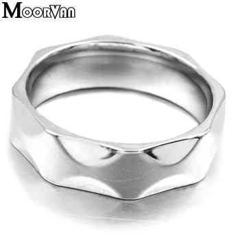 Moorvan žiedas vestuvių nerūdijančio plieno vyrų paprasta, sidabro spalvų papuošalai piršto žiedai apvalios žavesio žmogus, dovanų anillo