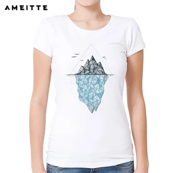 2019 AMEITTE Mados Daugiakampio AbstractT-Shirt Moterų Geometry Dizainas kalnų Atspausdinta Marškinėliai Vasaros Slim Moterų Tee Viršūnės