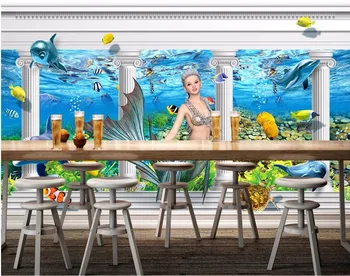 Custom freskos 3d tapetai mermaid delfinų Romos skiltyje palace tapybos 3d sienų freskomis tapetų sienos, 3 d