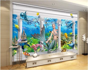 Custom freskos 3d tapetai mermaid delfinų Romos skiltyje palace tapybos 3d sienų freskomis tapetų sienos, 3 d