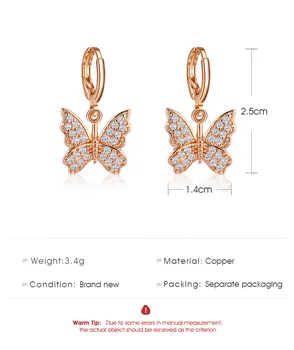Nauji moteriški auskarai mados aukso drugelis kristalų auskarai moterims gyvūnų saldus spalvinga stud auskarai mergaites papuošalai