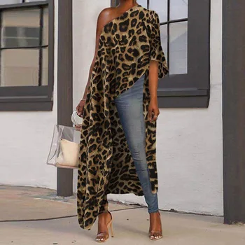 Leopardas Spausdinti Moterų Ilgi Marškinėliai Vasaros Off Peties Vasaros Palaidinė Viršūnes 2020 M. Afrikos Mados Moteriška Palaidinė Viršūnės