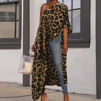 Leopardas Spausdinti Moterų Ilgi Marškinėliai Vasaros Off Peties Vasaros Palaidinė Viršūnes 2020 M. Afrikos Mados Moteriška Palaidinė Viršūnės