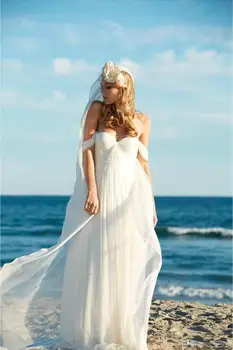 Paplūdimys 2018 Off Peties Trumpas Rankovės Seksualus Backless pigūs Nuotakos suknelė vestido de casamento chalatas de mariage bridesmaid dresses