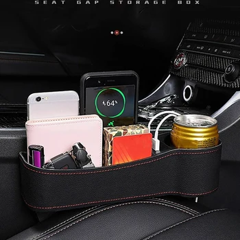 1 Pora Dual USB Įkroviklis Pu Oda, Daugiafunkcinis Automobilių Saugojimo Dėžutė Sėdynės Erdvę Užpildo Organizatorius su Taurės Stovo