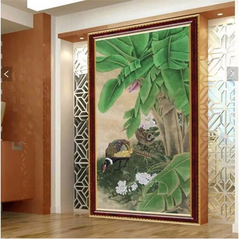 Beibehang Užsakymą foto tapetai, 3d fazanas gėlių, bananų medis, tapyba kanalo apdaila, dažymas tapetų sienos, 3 d