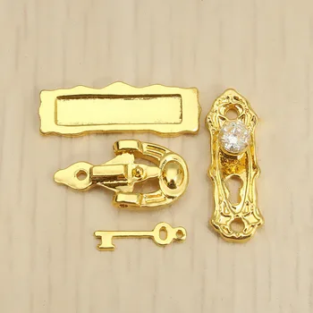 1:12 Miniatiūriniai Aukso Durų Žiedas Užraktas Durų komplektą Lydinio Retro Namas Miniatiūriniai Durų Užraktas Lėlės Namas Baldų Reikmenys Lėlės Hous
