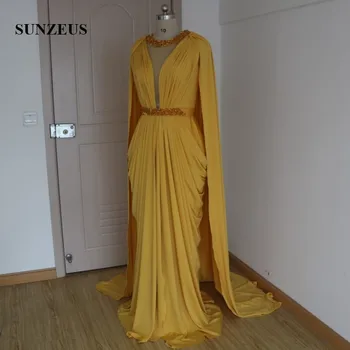 Aukso Spandex Oficialią Suknelės Ilgos Puošnios Klostes-Line Artimuosiuose Rytuose Moterims, Vakaro Suknelės su Caftan abiye gece elbisesi SE36