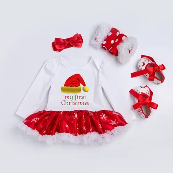 Mados Kūdikis, Kalėdų Kostiumas Raudona Mielas Kūdikis Merginos Romper Kūdikiams, Vaikams Tiulio Komplektus Bowknot Lankelis Bamblys Merginos Kalėdų Sunsuit