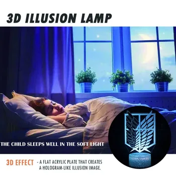 Išpuolis titan Veiksmų Skaičius, Skautų Pulkas Logotipas 3D iliuziją, LED Lempos, Vaikų, Miegamojo Anime Apdaila Žibintai Su Nuotolinio Valdymo