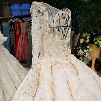 Aukštos klasės Prabangos ilgomis Rankovėmis Seksualus Vestuvių Suknelės 2020 Siuvinėjimo Gėlės Vintage Mados Nuotakos Suknelė Realios Foto