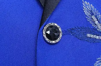 Mėlynos spalvos švarkas vyrų slim fit tinka nustatyti, su kelnes China aplikacijos mens vestuvių kostiumai dainininkas star stilių etape drabužių oficialų suknelė