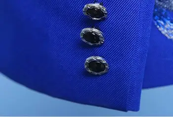 Mėlynos spalvos švarkas vyrų slim fit tinka nustatyti, su kelnes China aplikacijos mens vestuvių kostiumai dainininkas star stilių etape drabužių oficialų suknelė