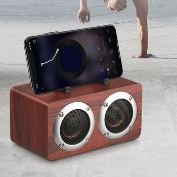 Nešiojamų W5B Bluetooth 4.2 Garsiakalbis Mediniai Grotuvas Stereo Surround Žaidėjas du kartus Ragų su TF Kortelę AUX Audio Soundbar