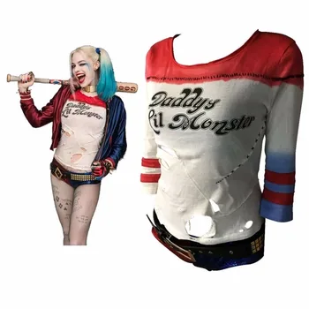 Cosplay Selbstmord Būrys Harley Quinn T-shirt Papa der Lil Monster Marškinėliai Joker Panty Blet Cosplay Volle Rinkinys